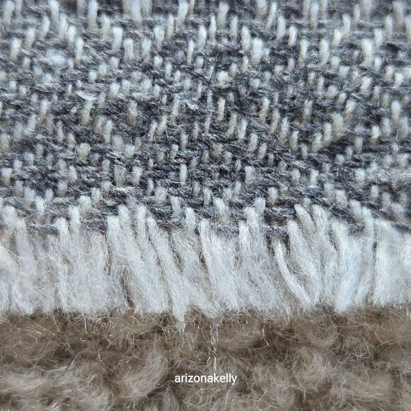 NWOT Cashmere Scarf Light and Dark Grey Stripe Diamond Weave - Picture 7 of 14